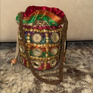 NWOT Mirror Work, Beaded Indian Potli Bag